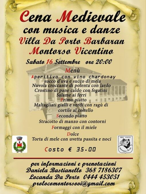 Cena medievale con musica e danze a Villa Da Porto Barbaran